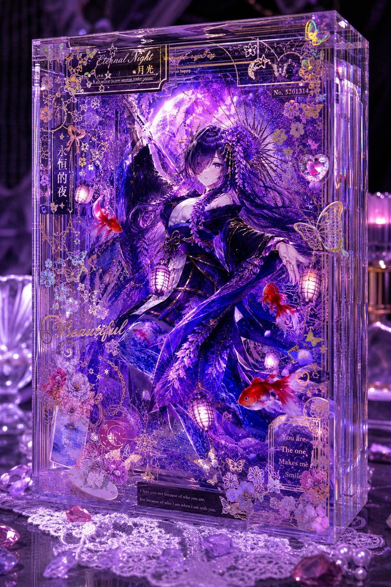 Luxury Purple Anime Acrylic Block AI image template preview