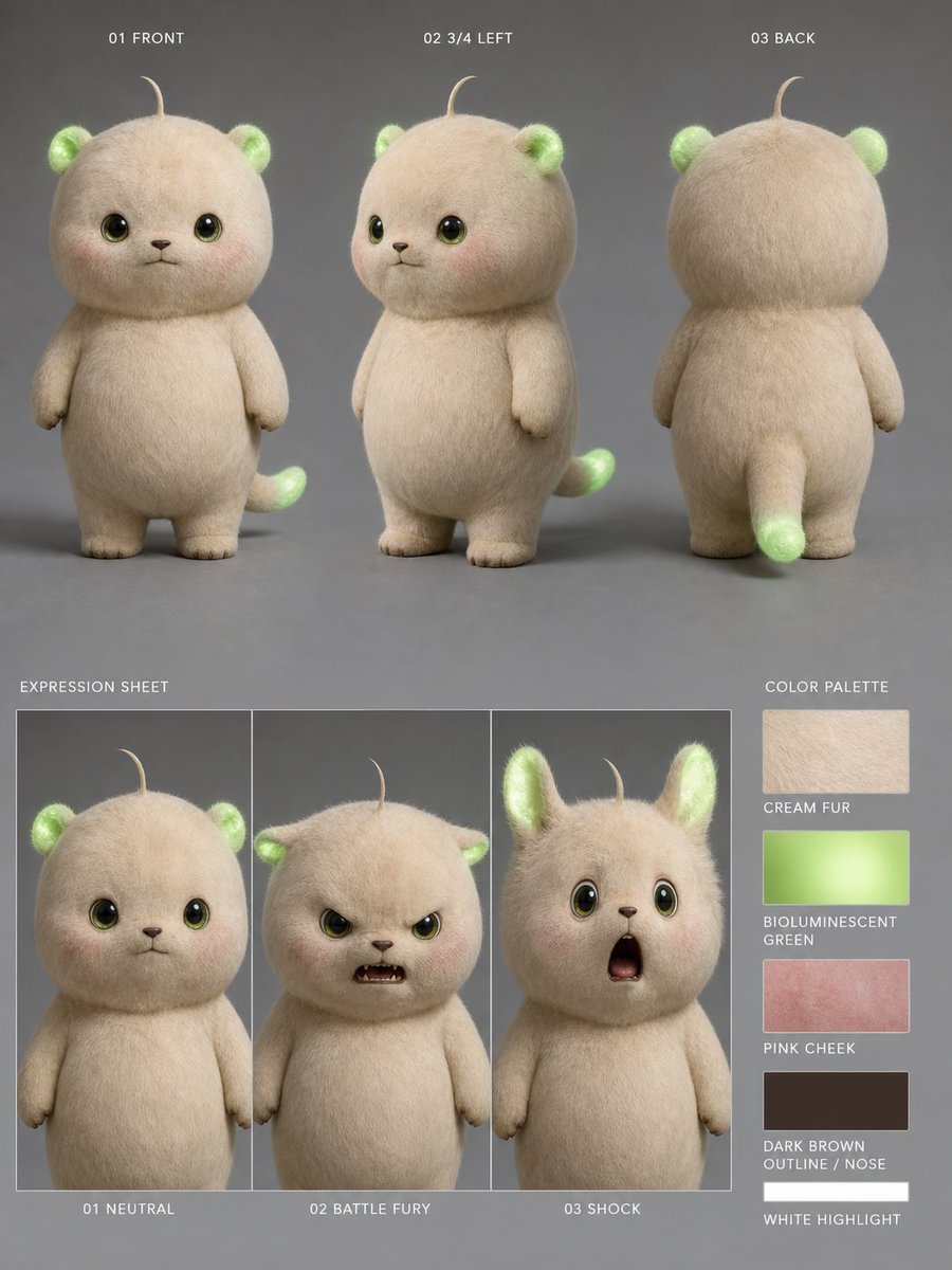 Bioluminescent Plush Creature Sheet AI image template preview