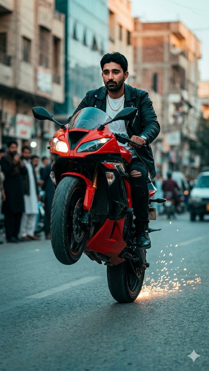 Sport Motorcycle Wheelie Street Photo AI image template preview
