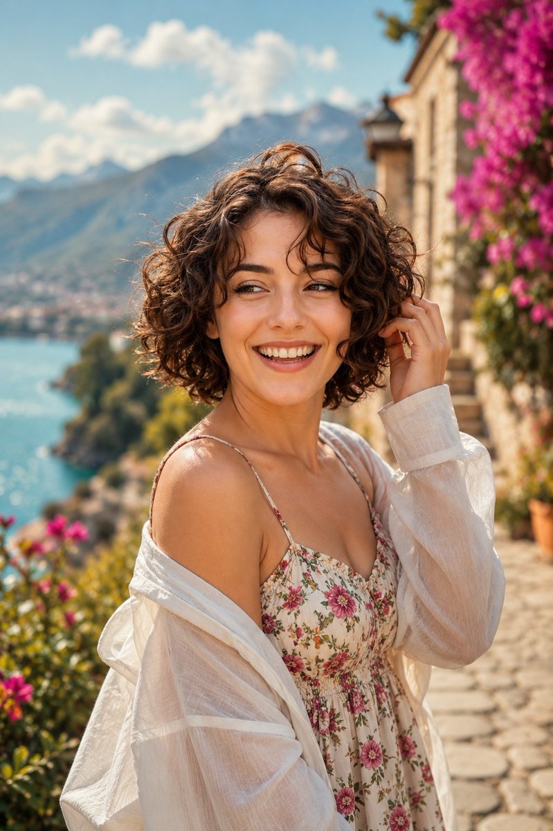 Mediterranean Lakeside Travel Editorial AI image template preview