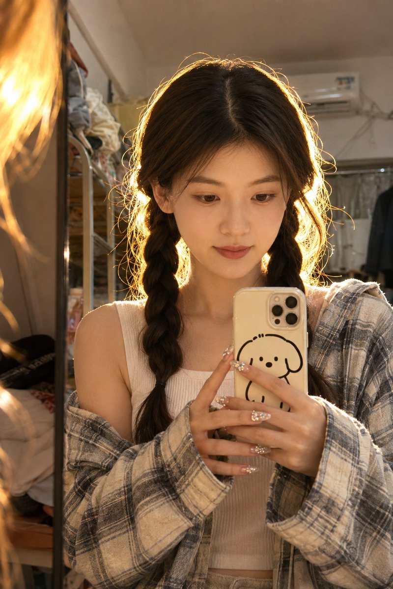 Dorm Mirror Selfie Identity Reference AI image template preview