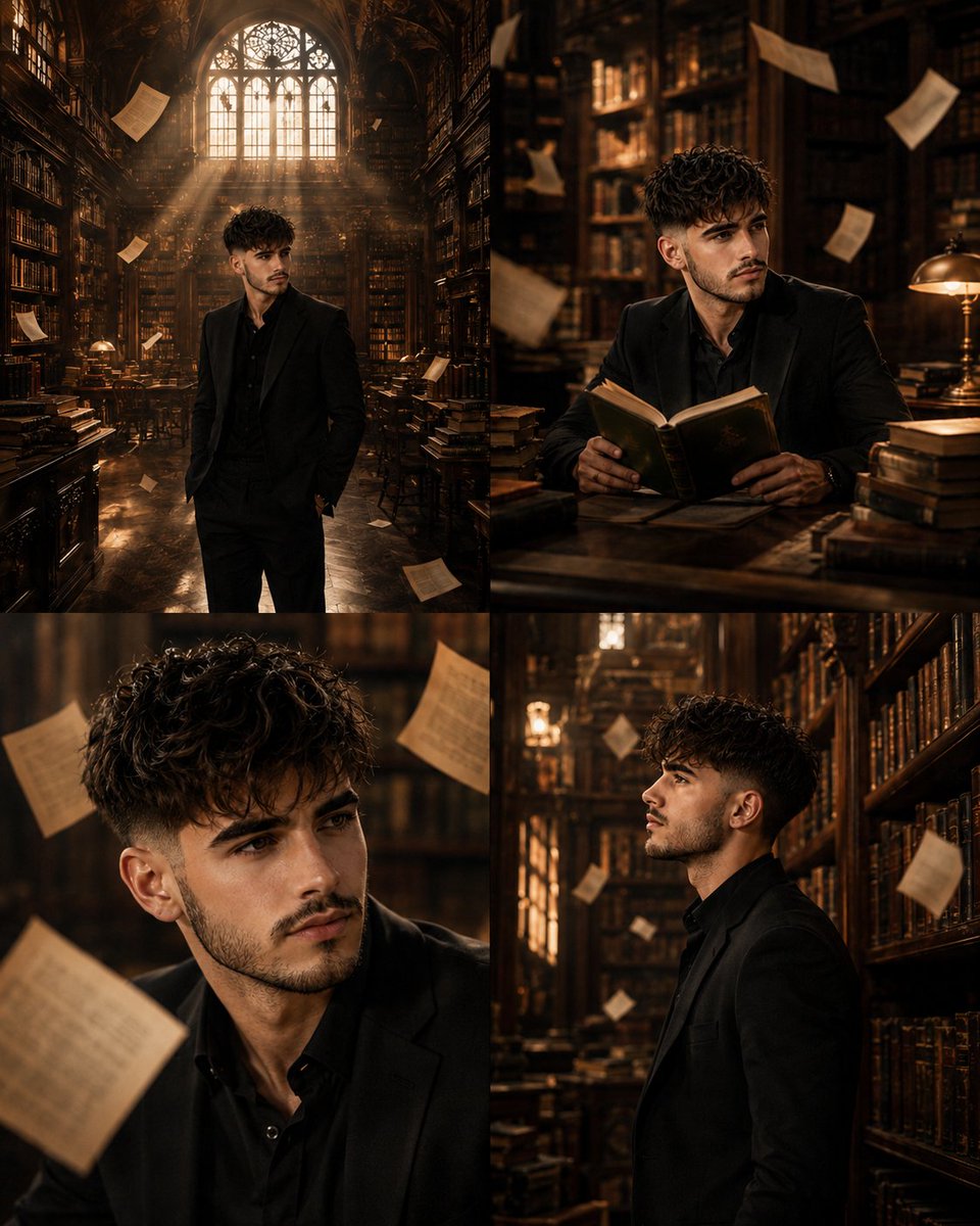 Surreal Library Multi-Angle Portrait AI image template preview
