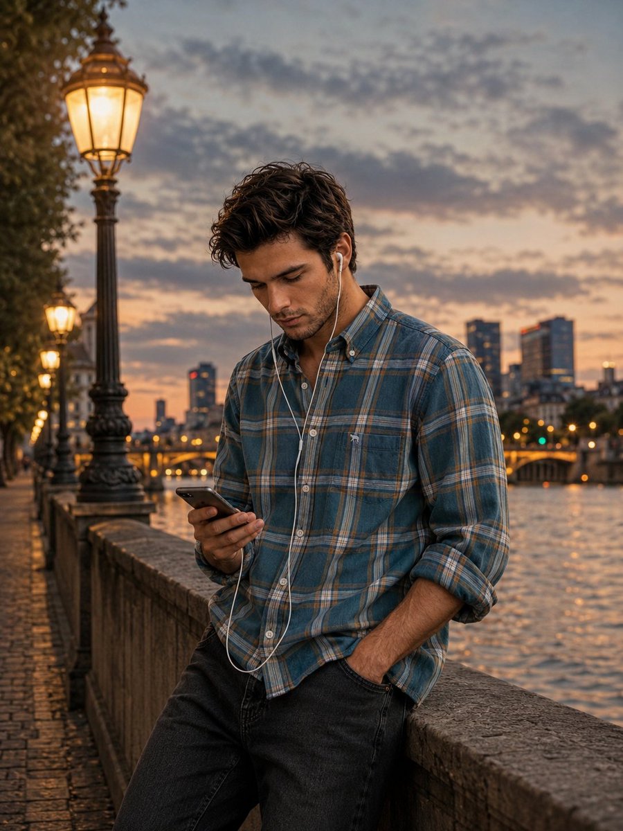 Blue Hour Riverside Portrait AI image template preview