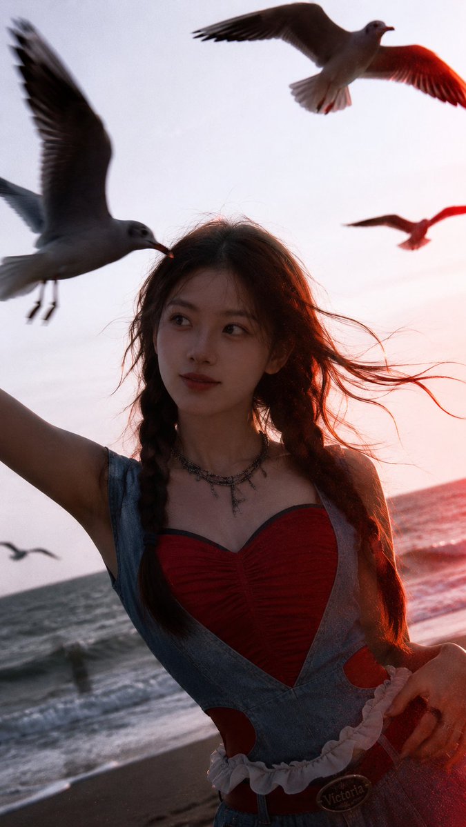 Cinematic Seaside Sunset Portrait AI image template preview