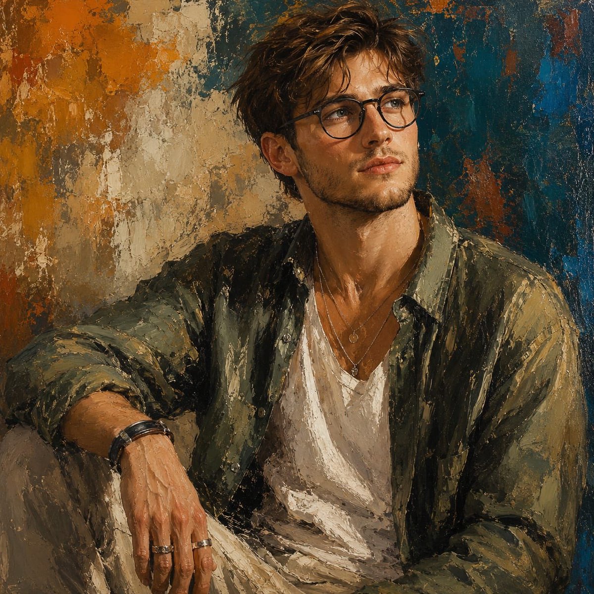 Expressive Oil Painting Portrait AI image template preview