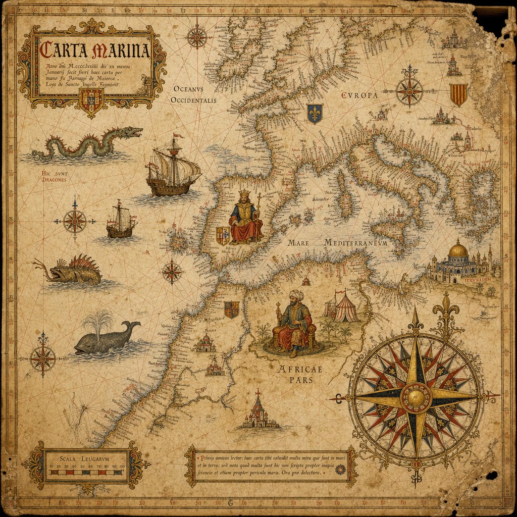 15th-Century Antique Portolan Chart AI image template preview