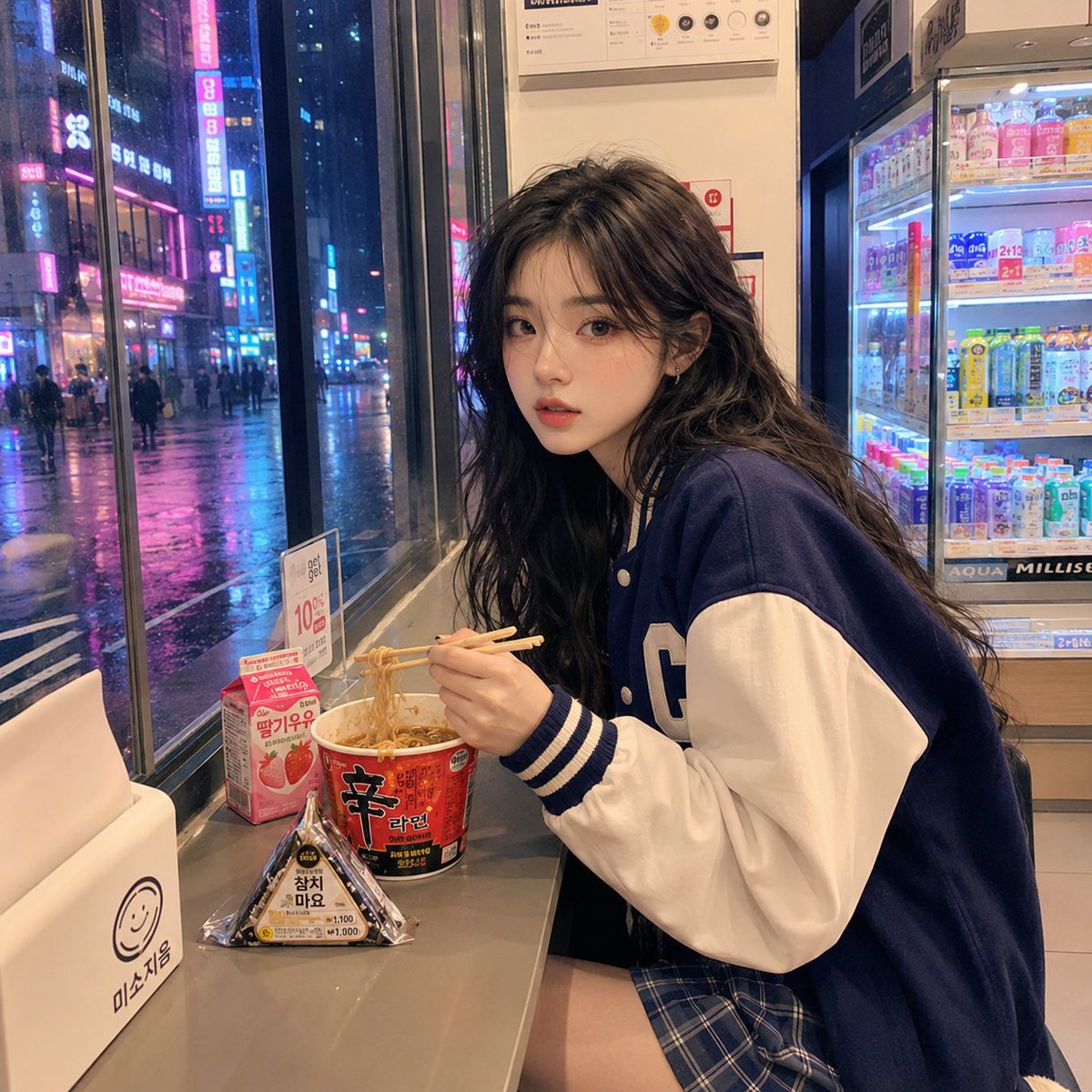 Korean Girl Convenience Store Photography AI image template preview