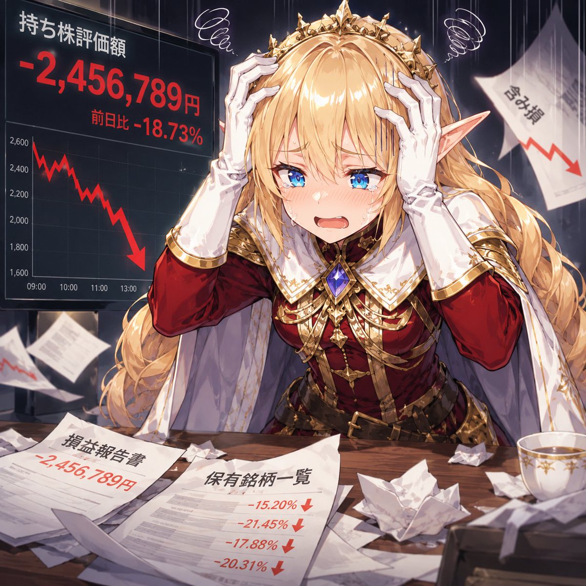 Elf Queen Stock Market Loss Panic AI image template preview