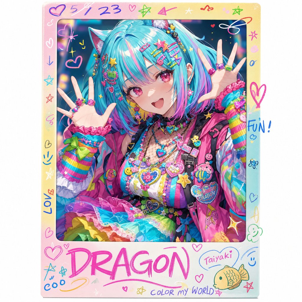 Rainbow Decora Anime Photo Card AI image template preview