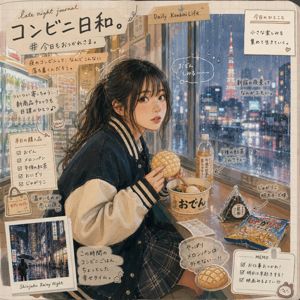 Japanese Konbini Journal Illustration AI image template preview