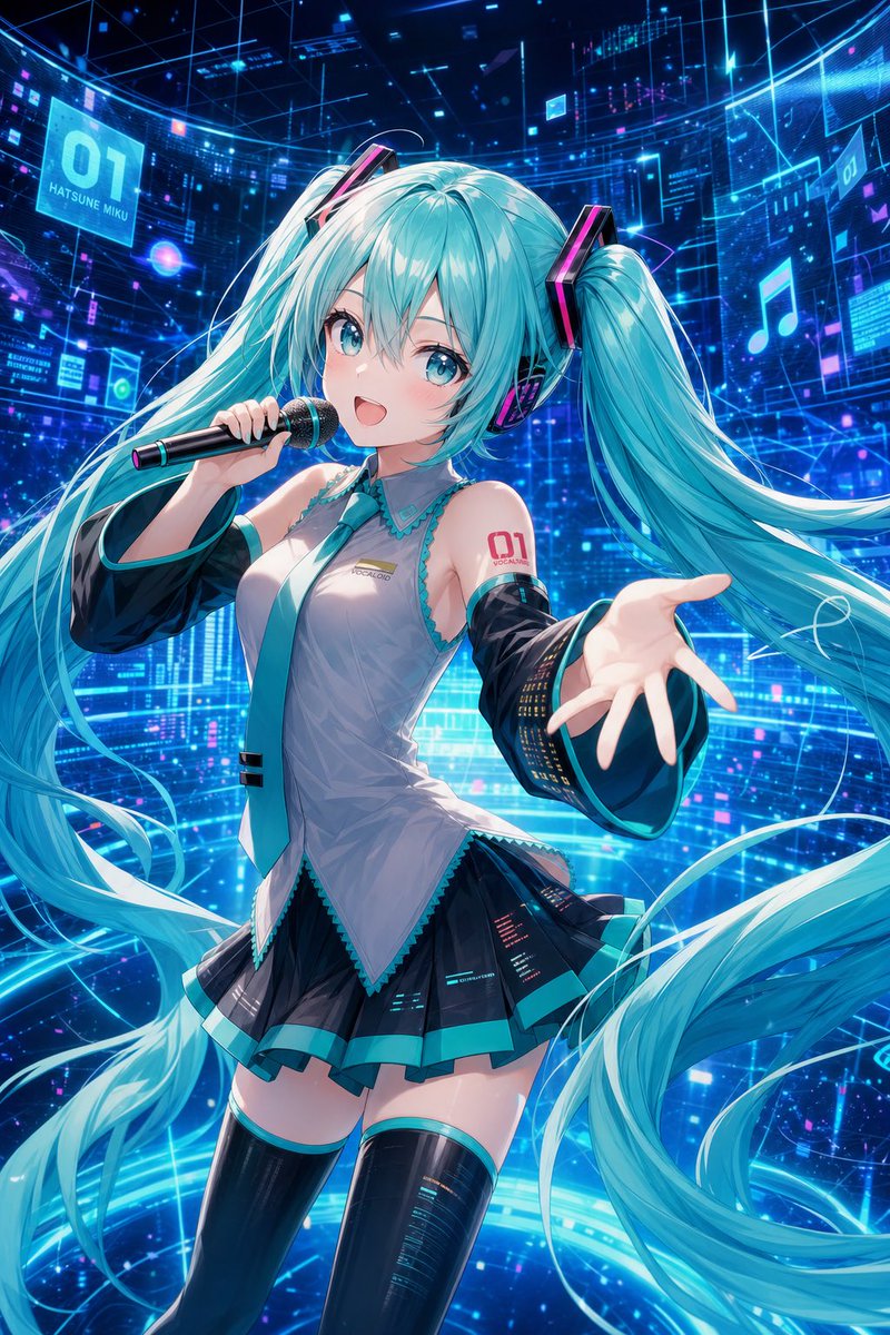 Cyber Vocaloid Concert Idol AI image template preview