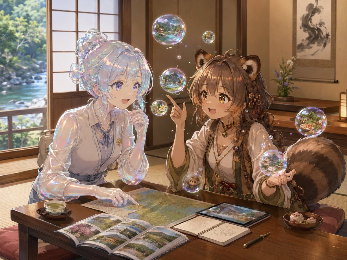 Bubble Tanuki Travel Planning AI image template preview