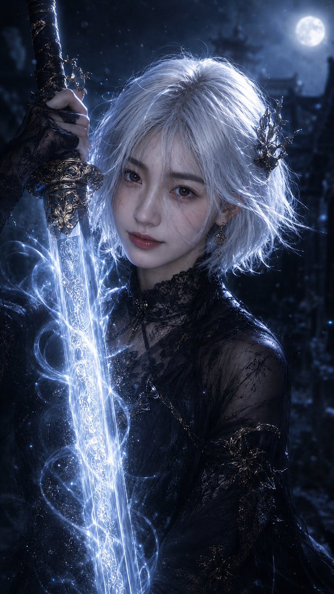 Moonlit Dark Fantasy Sword Maiden AI image template preview