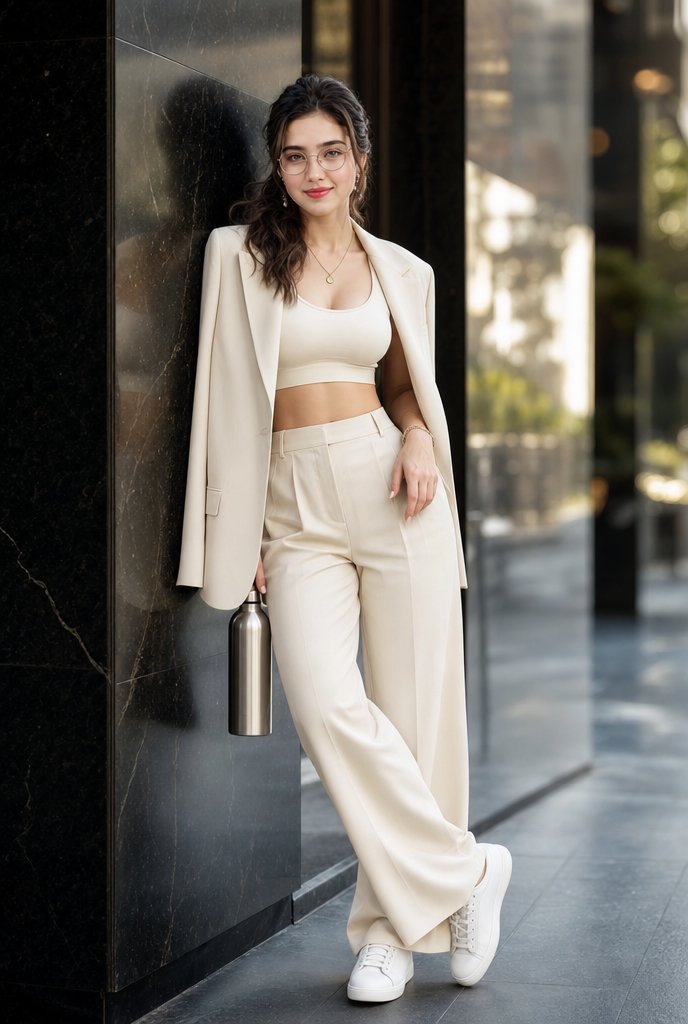 Cream Monochrome Urban Fashion Portrait AI image template preview