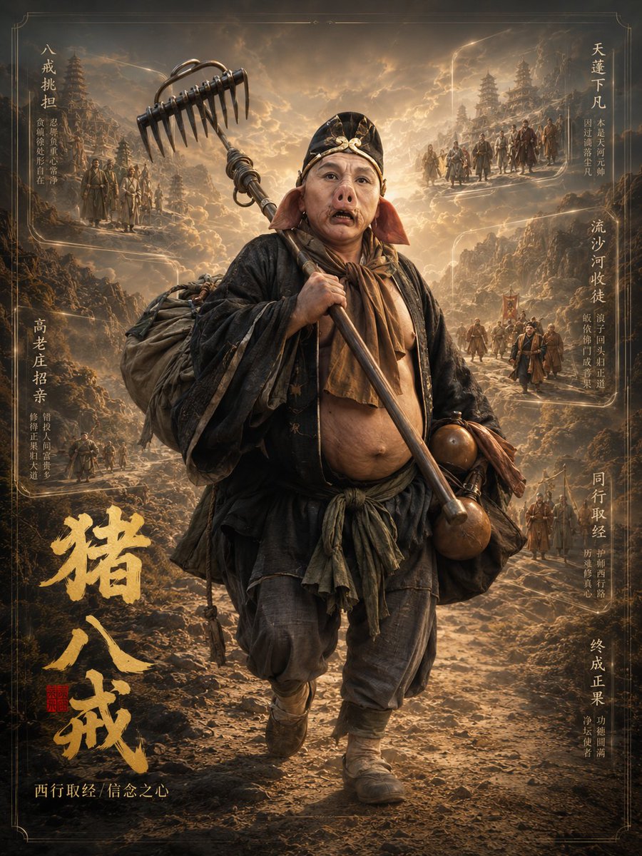 Zhu Bajie 3D Character Poster AI image template preview