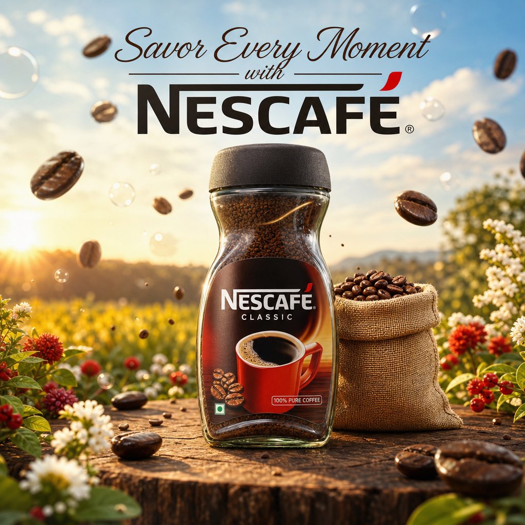 Cinematic Nescafé Product Advertisement AI image template preview