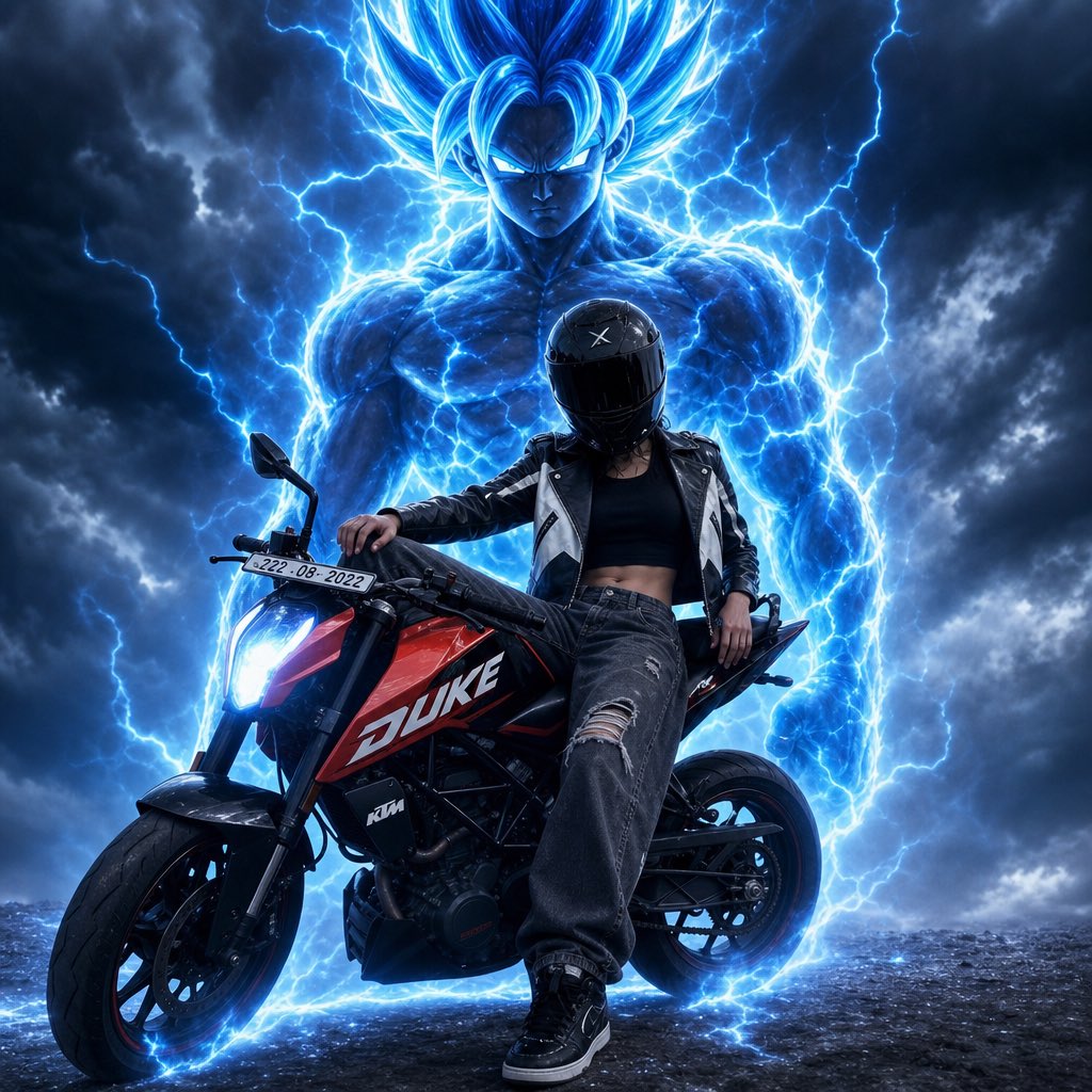 Anime Biker Girl with Lightning Aura AI image template preview