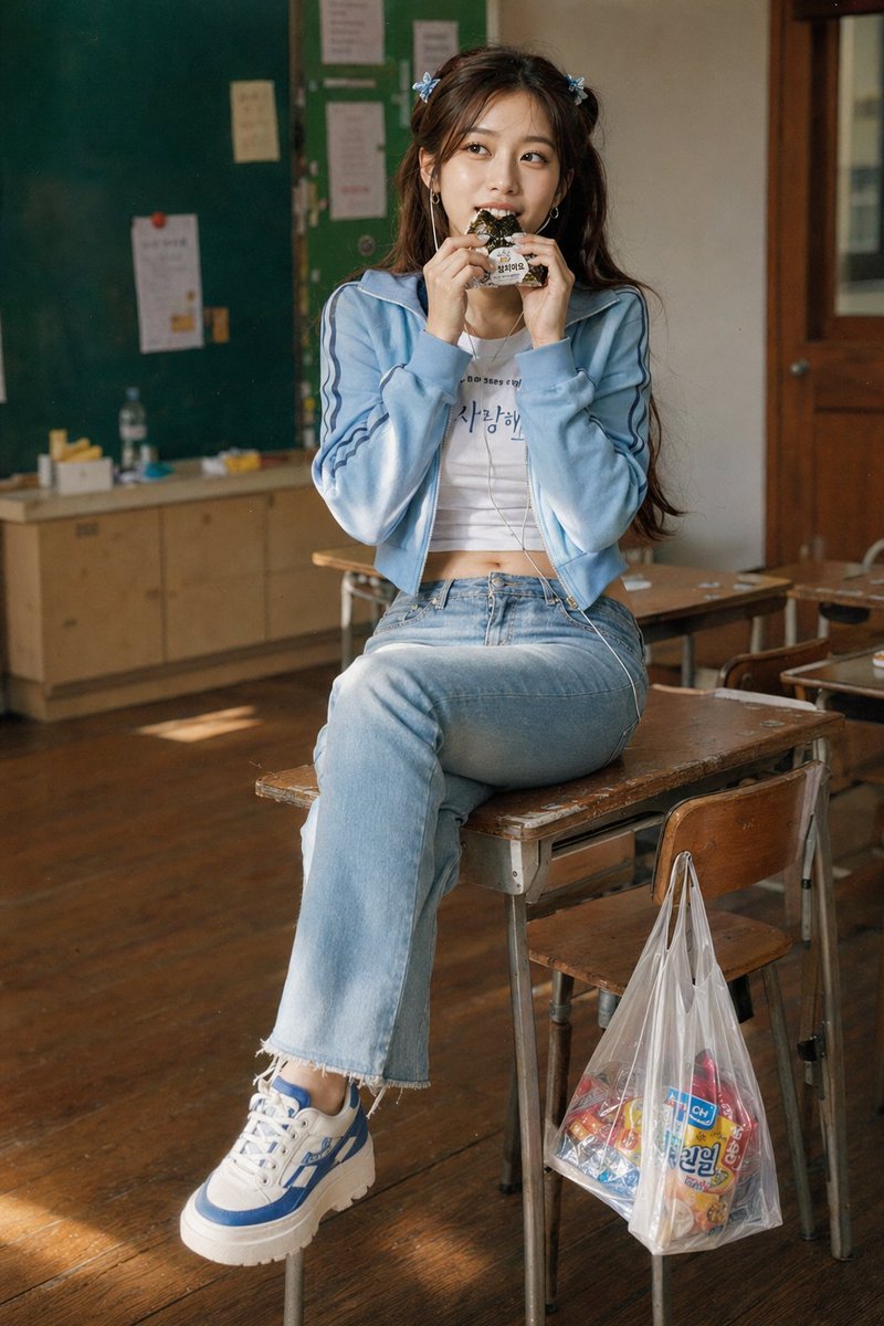 Korean Youth Y2K Classroom Candid AI image template preview
