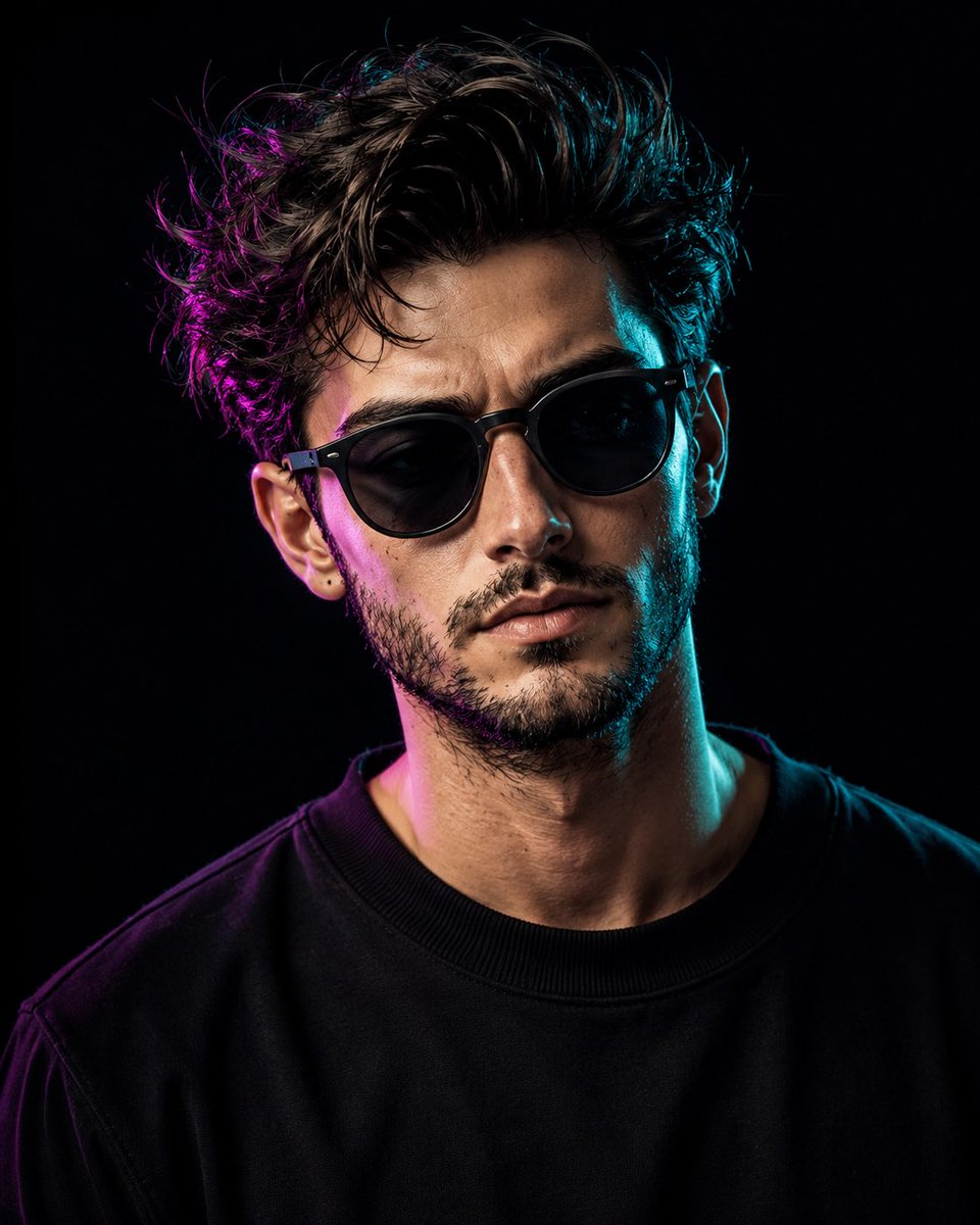 Cinematic Dual-Tone Studio Portrait AI image template preview