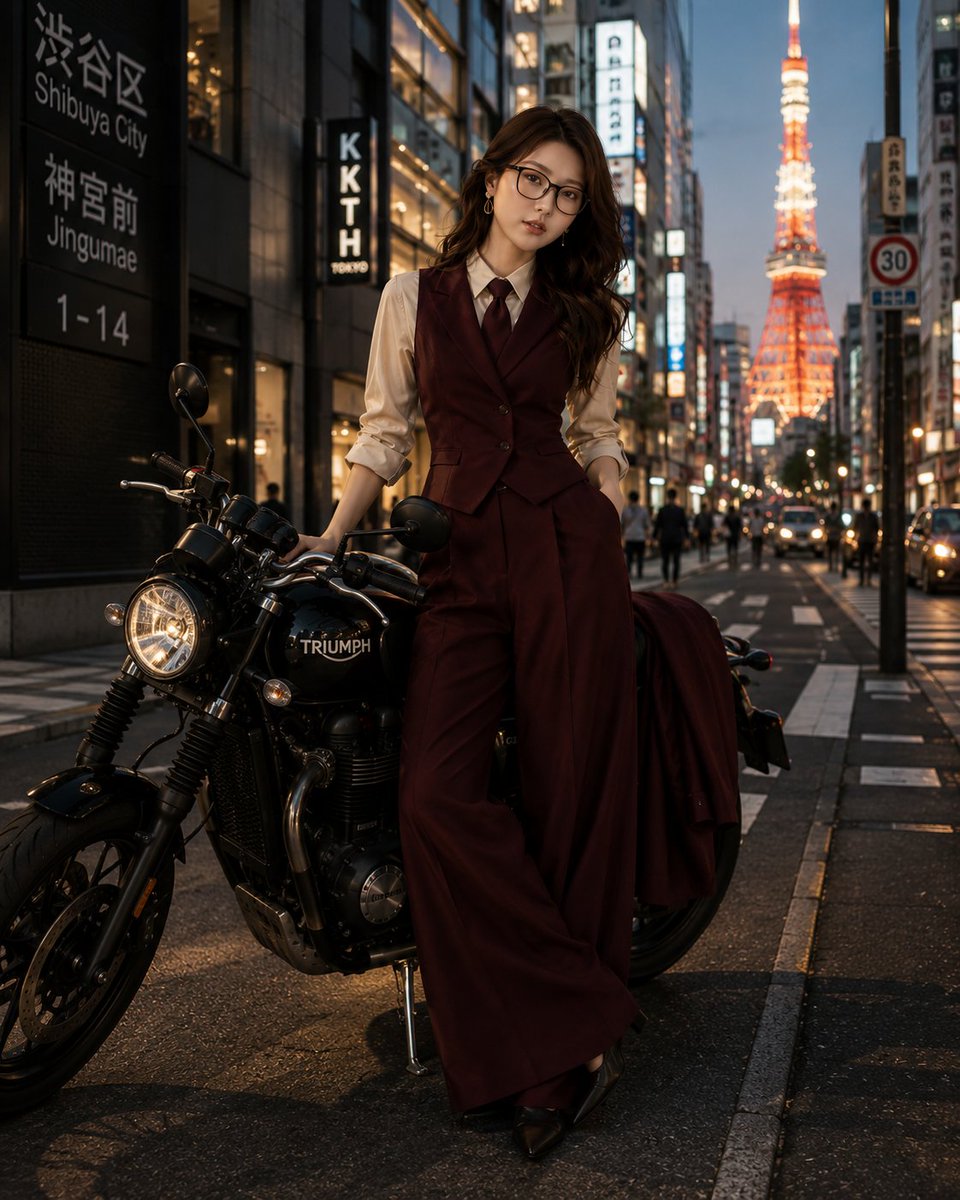 Tokyo Blue Hour Motorcycle Editorial AI image template preview