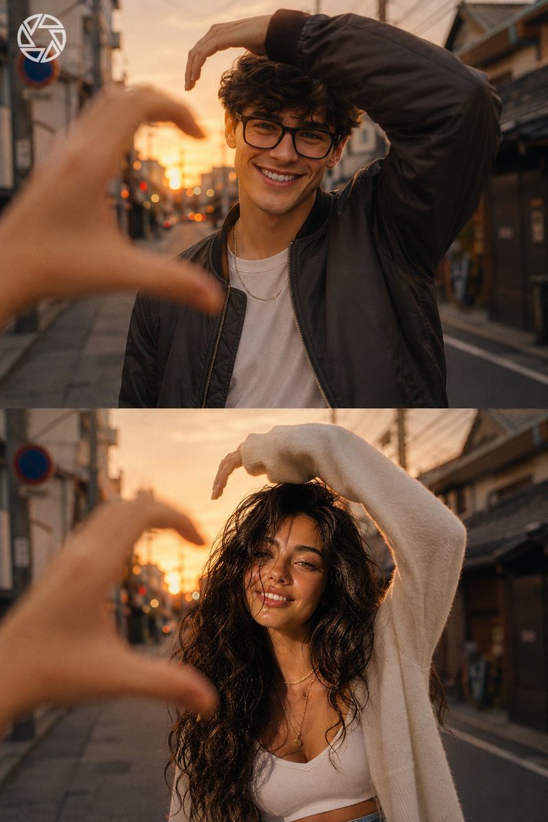 Cinematic Sunset Heart-Pose Collage AI image template preview