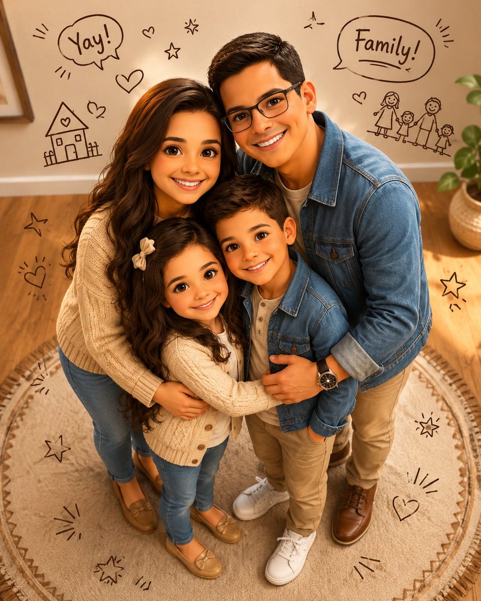Stylized 3D Animated Family Portrait AI image template preview