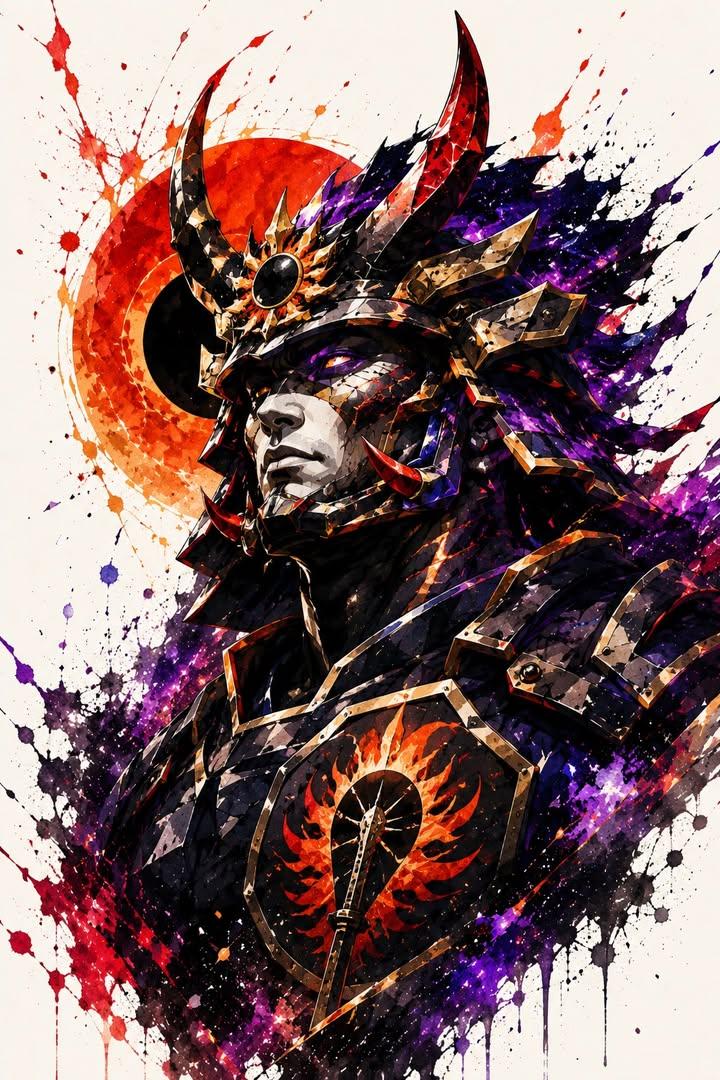Samurai Warrior Watercolor Portrait AI image template preview
