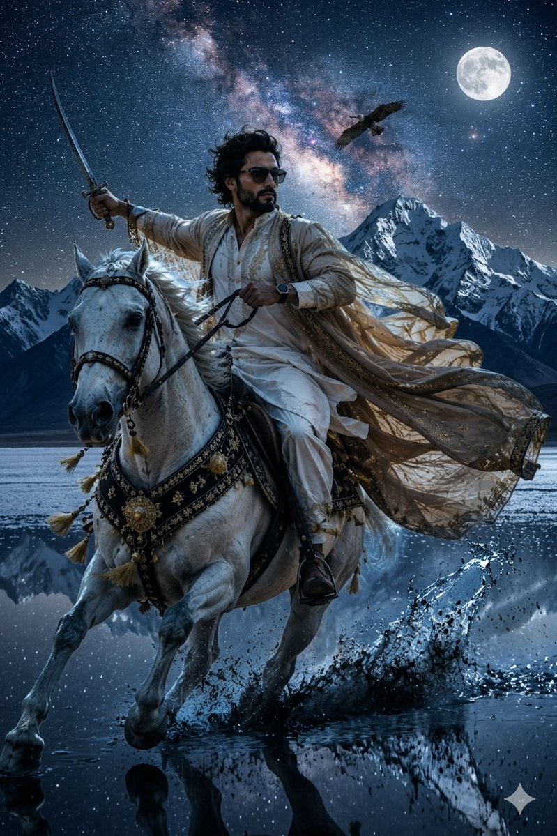 Epic Midnight Warrior Fantasy Scene AI image template preview