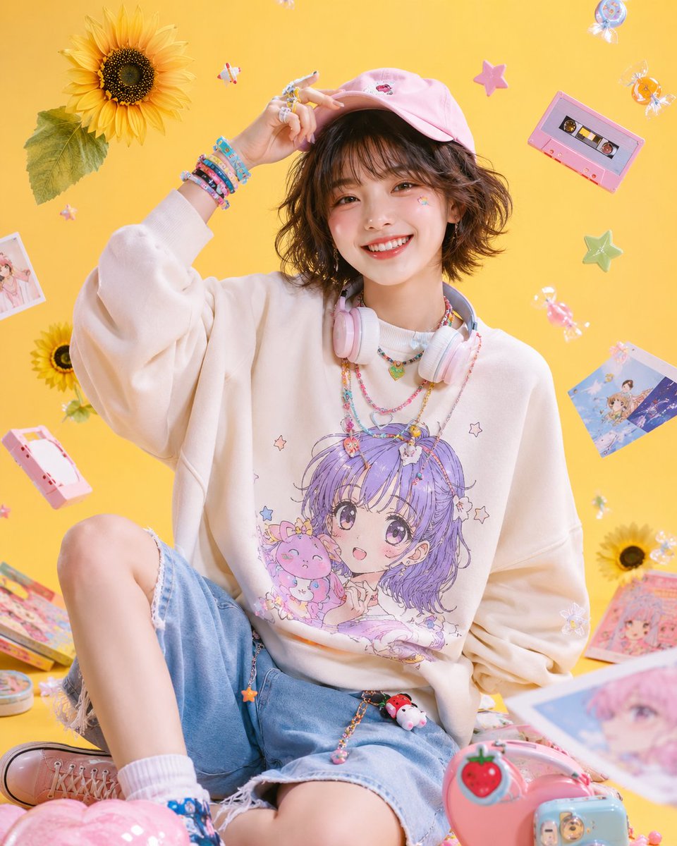 Harajuku Kawaii Fashion Editorial AI image template preview