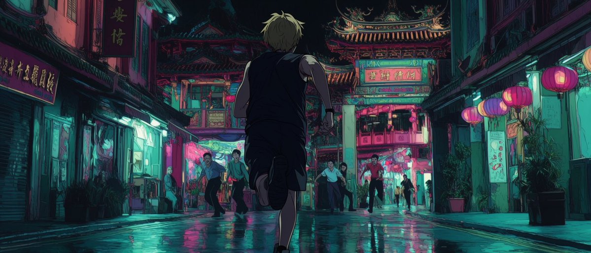 Neon Temple Chase AI image template preview