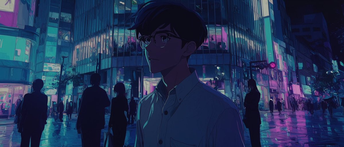 Faceless Anime Neon City Night AI image template preview