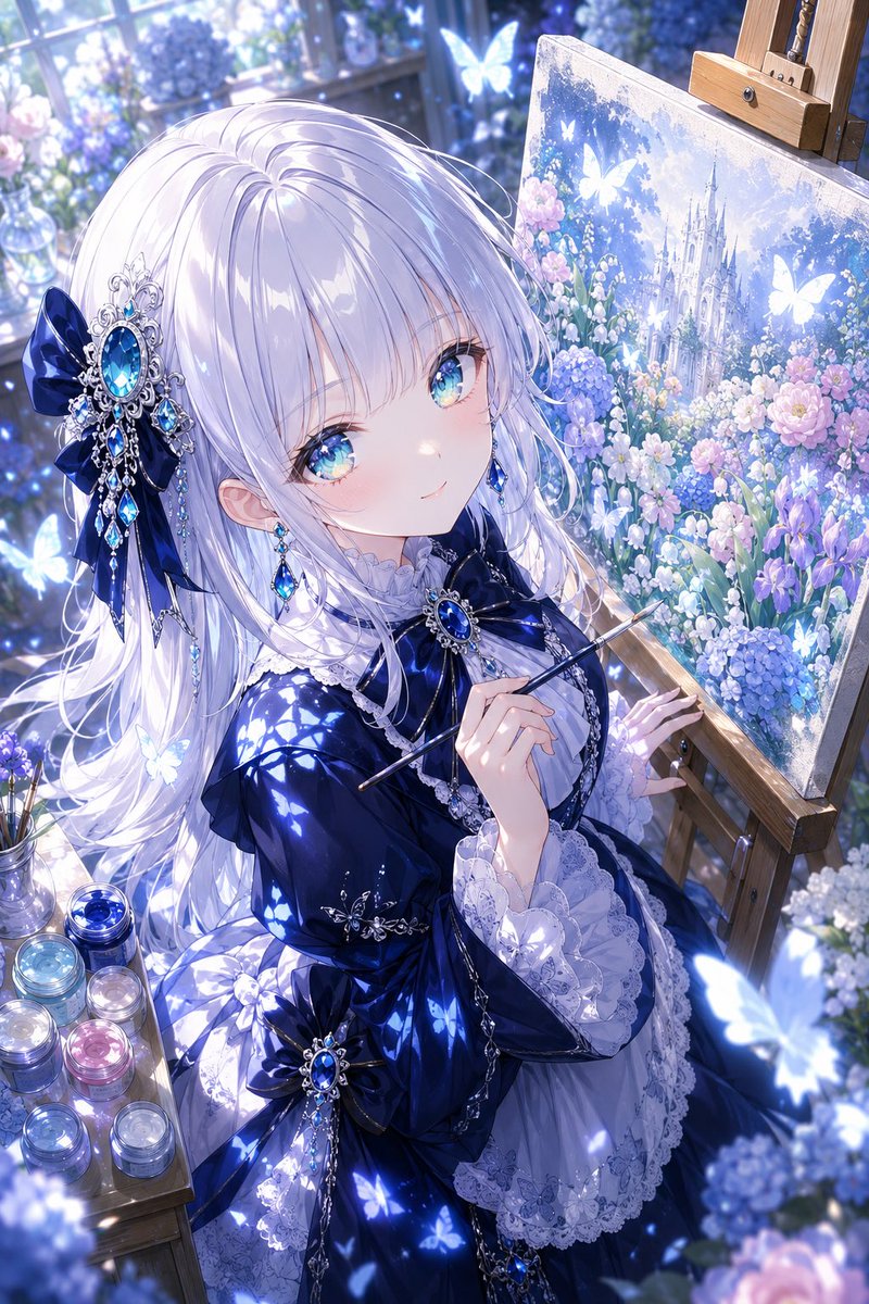 Anime Fantasy Painter in Blue Atelier AI image template preview