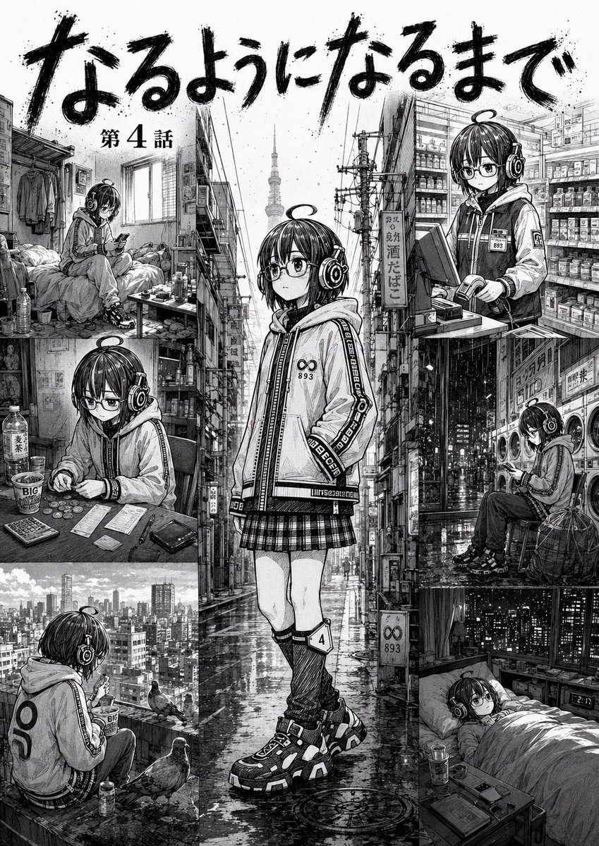 Monochrome Manga Chapter Collage AI image template preview