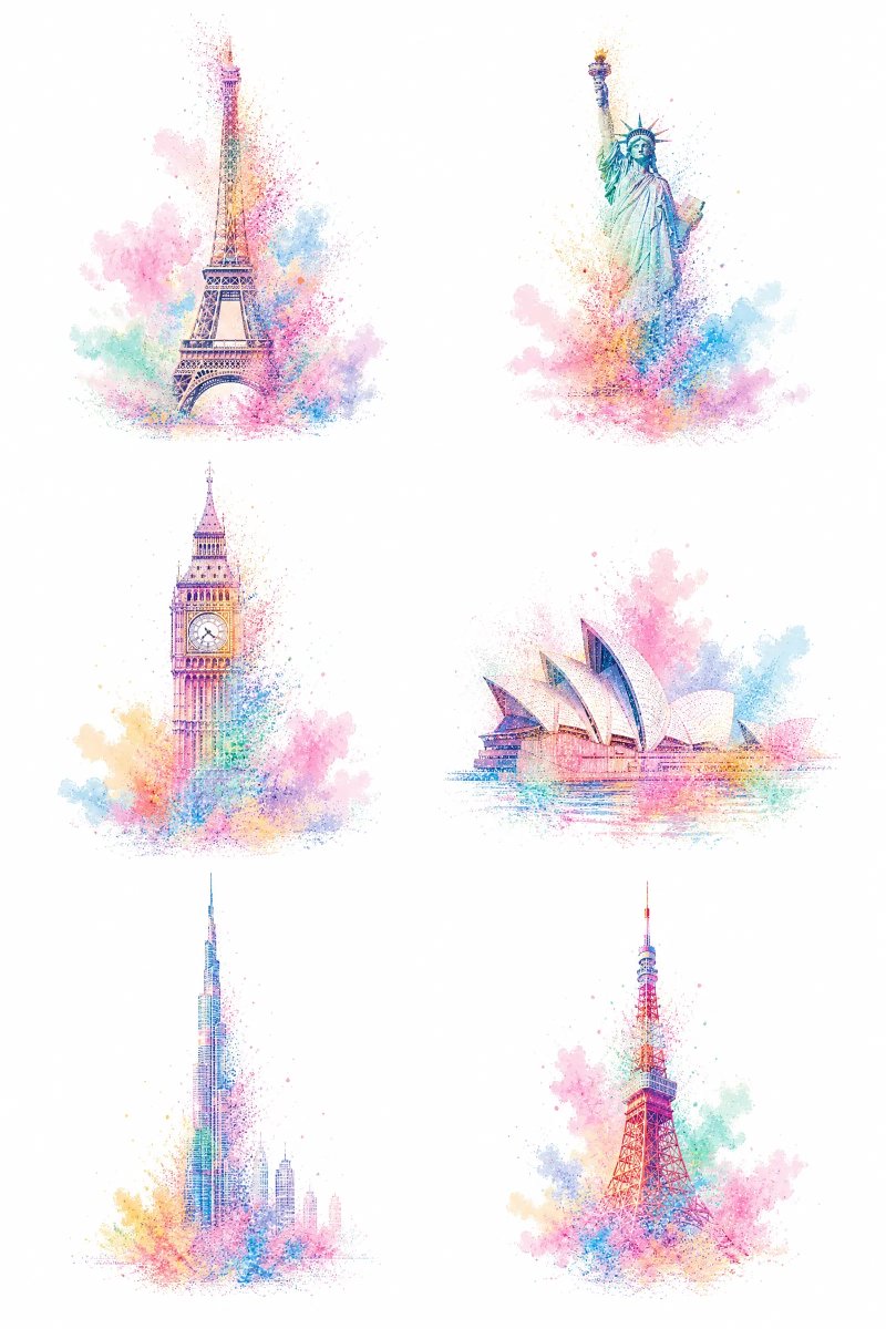 Pastel Dust World Landmarks AI image template preview