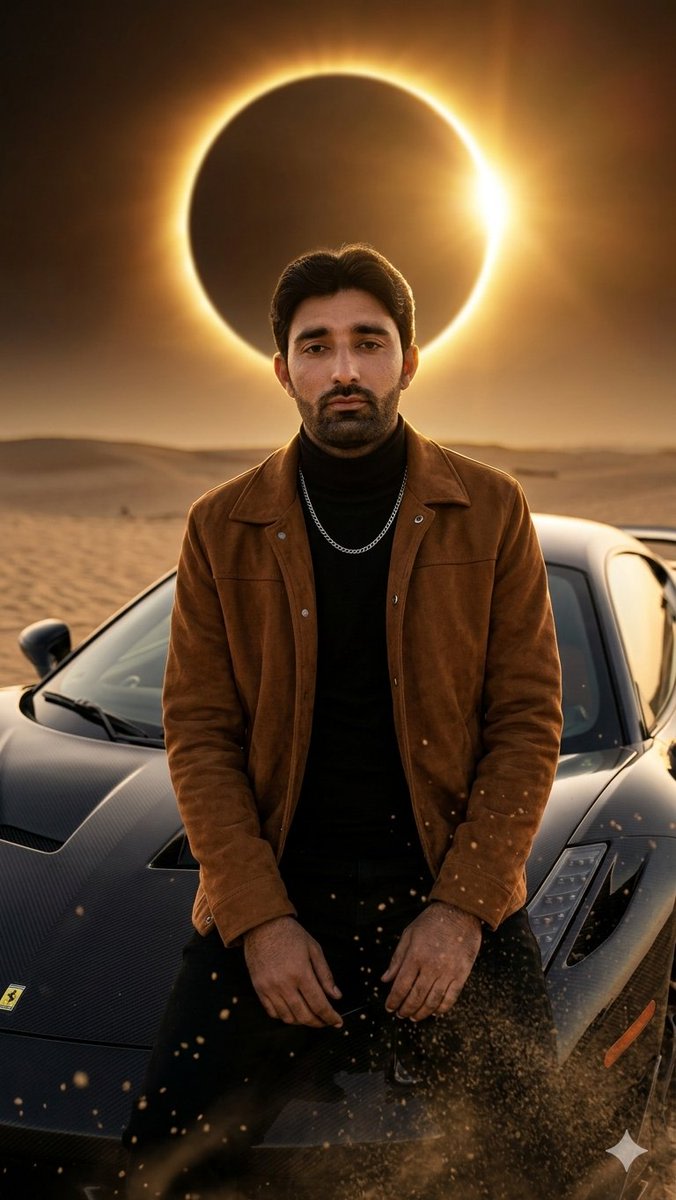 Desert Eclipse Sports Car Portrait AI image template preview