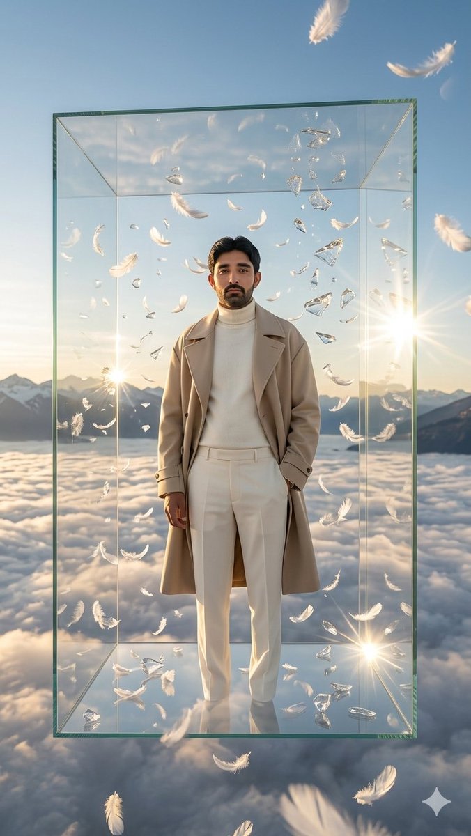 Man in Floating Glass Cube AI image template preview