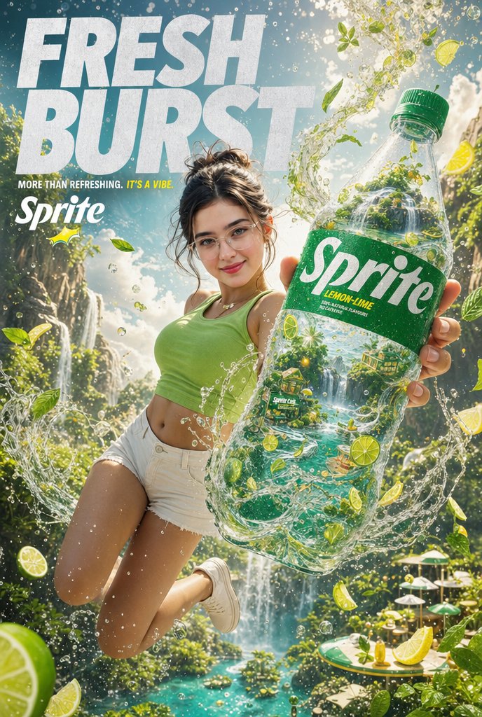 Fresh Burst Sprite Ad Poster AI image template preview