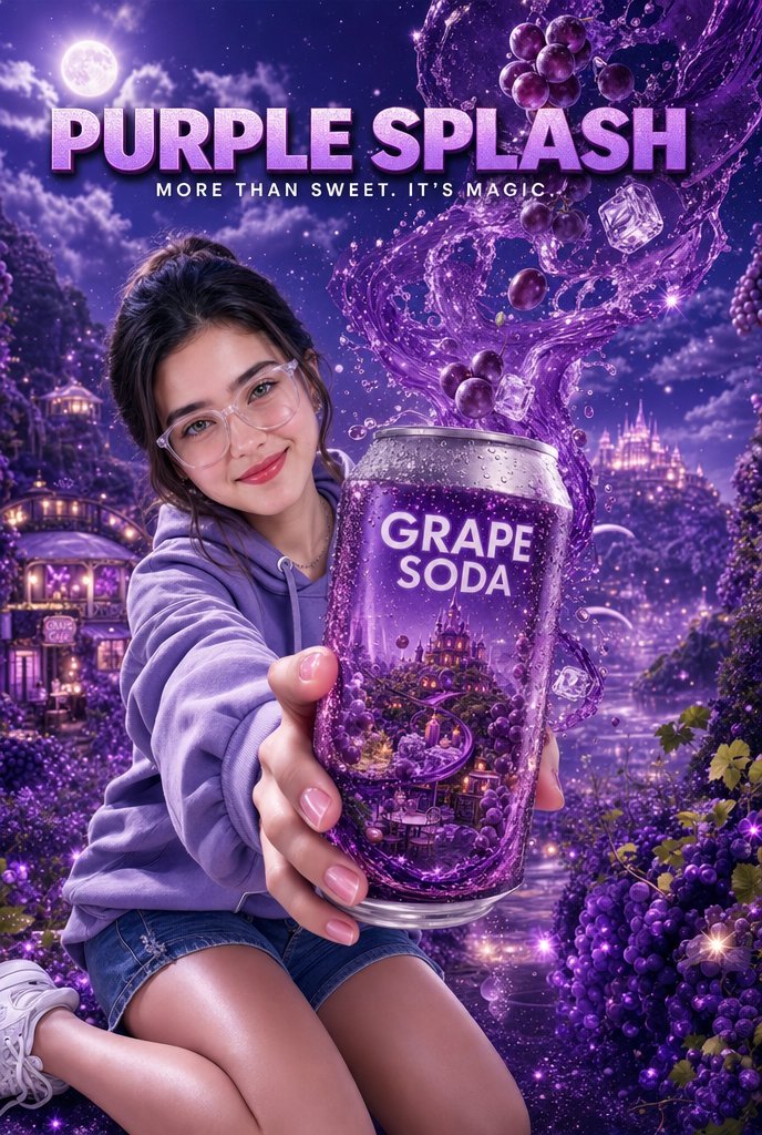 Purple Fantasy Grape Soda Ad AI image template preview