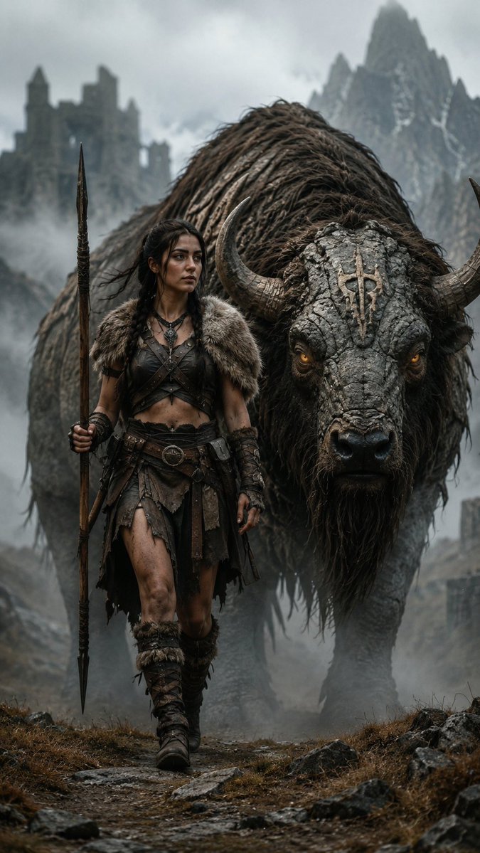 Fantasy Huntress and Ancient Beast example 2