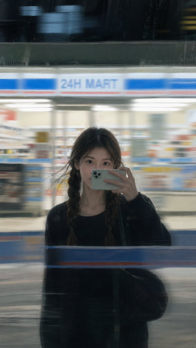Moody Night Window Reflection Selfie AI image template preview