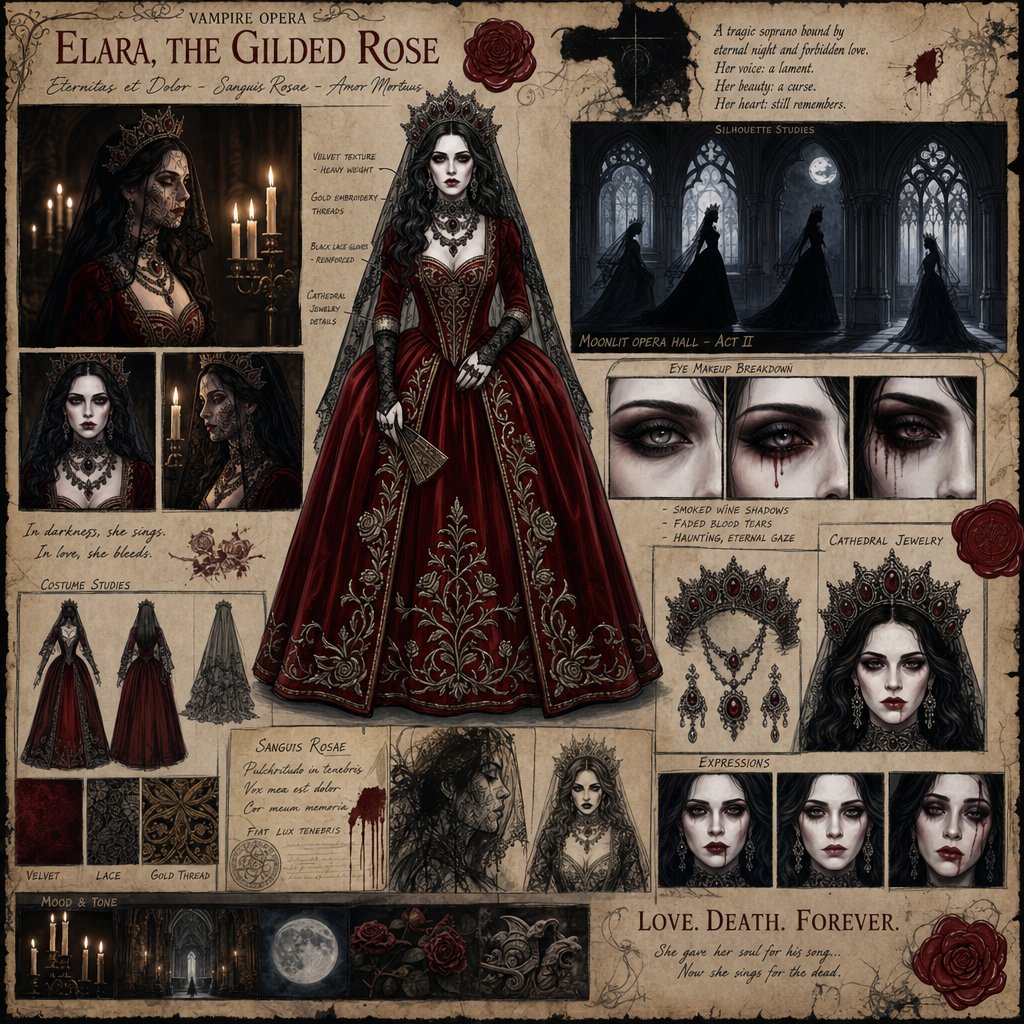 Dark Gothic Vampire Opera Character Design AI image template preview