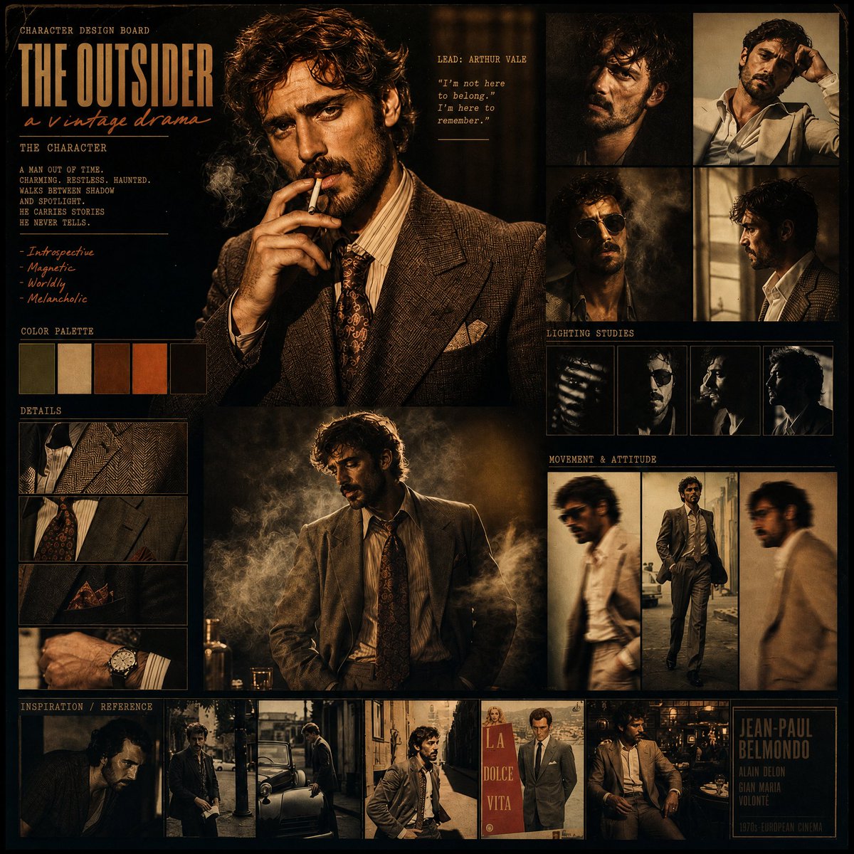 Vintage Drama Character Board AI image template preview