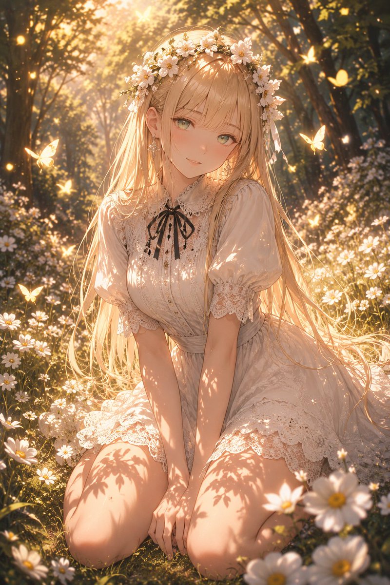 Enchanted Anime Style Meadow Girl AI image template preview
