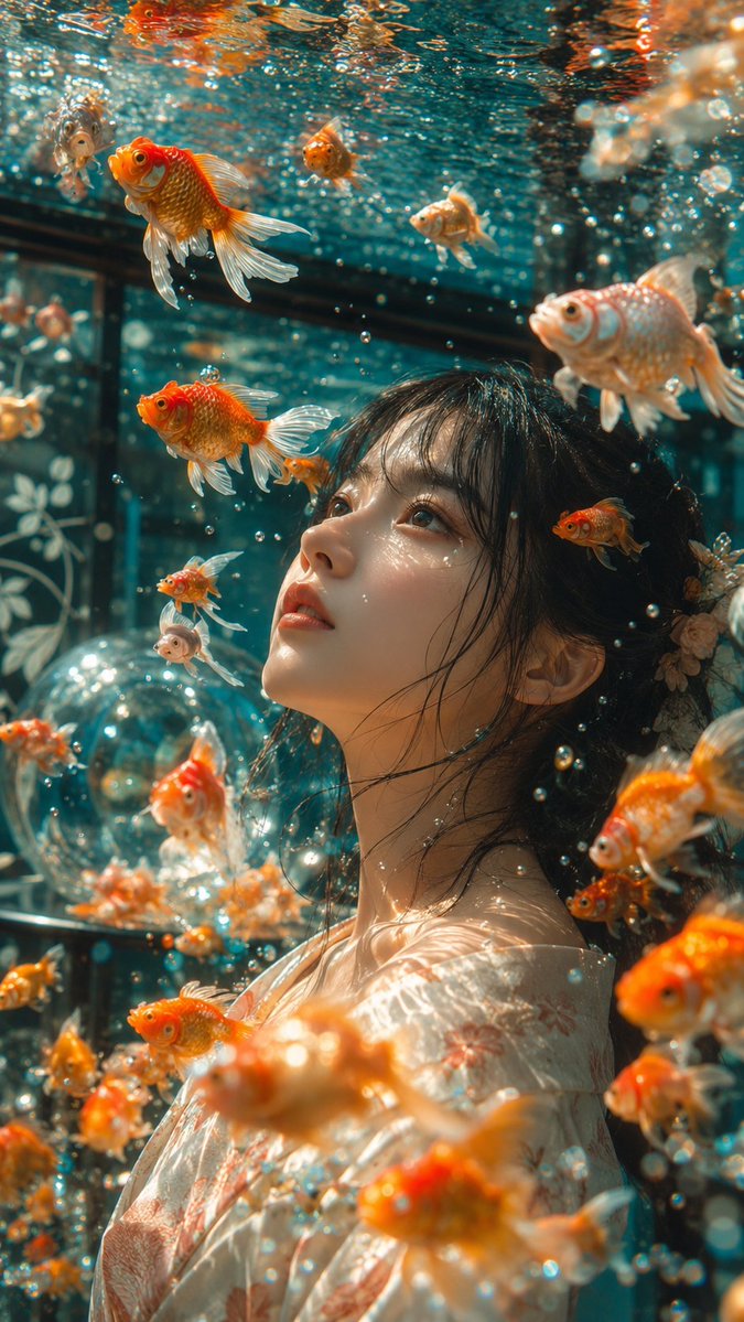 Japanese Goldfish Aquarium Portrait AI image template preview