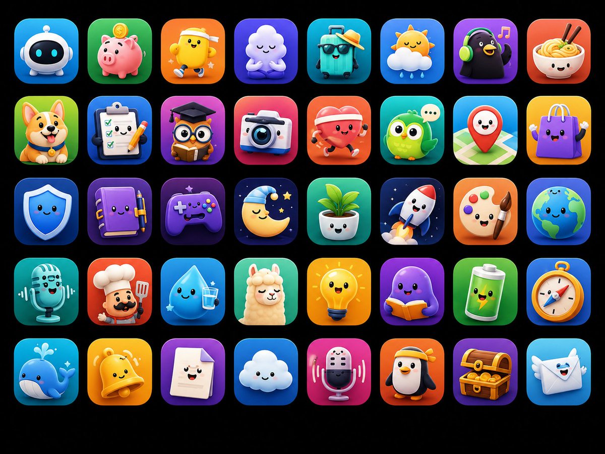 Cute 3D App Mascot Icon Grid AI image template preview