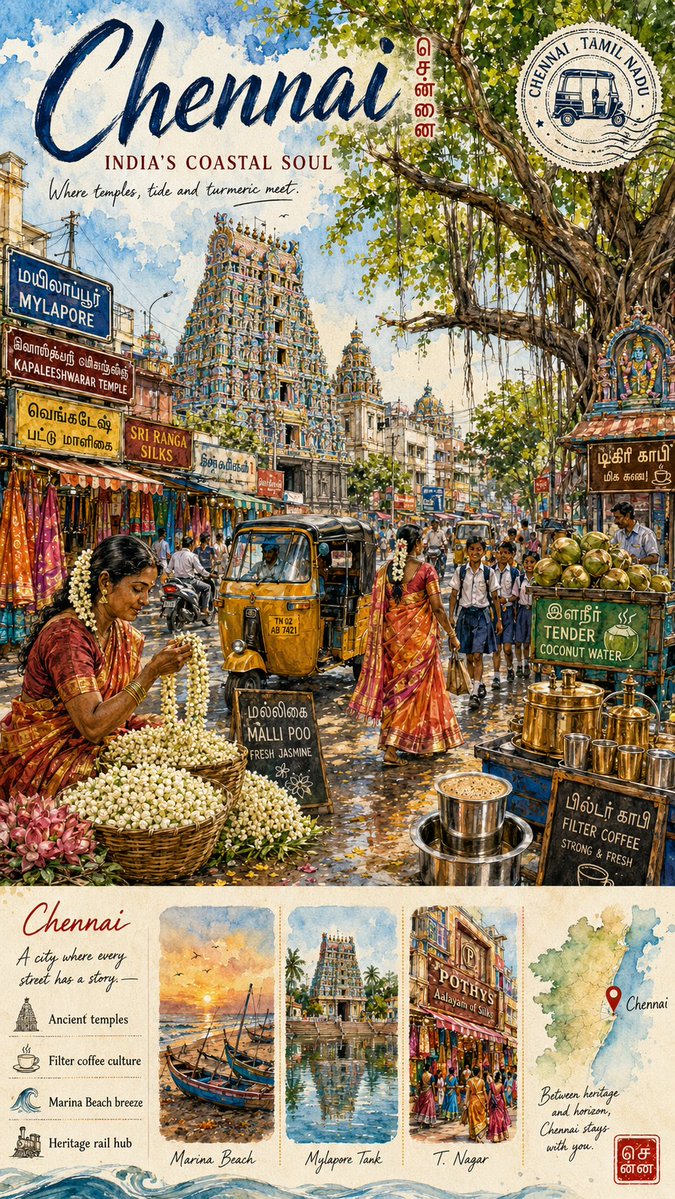 Chennai Watercolor Travel Poster AI image template preview