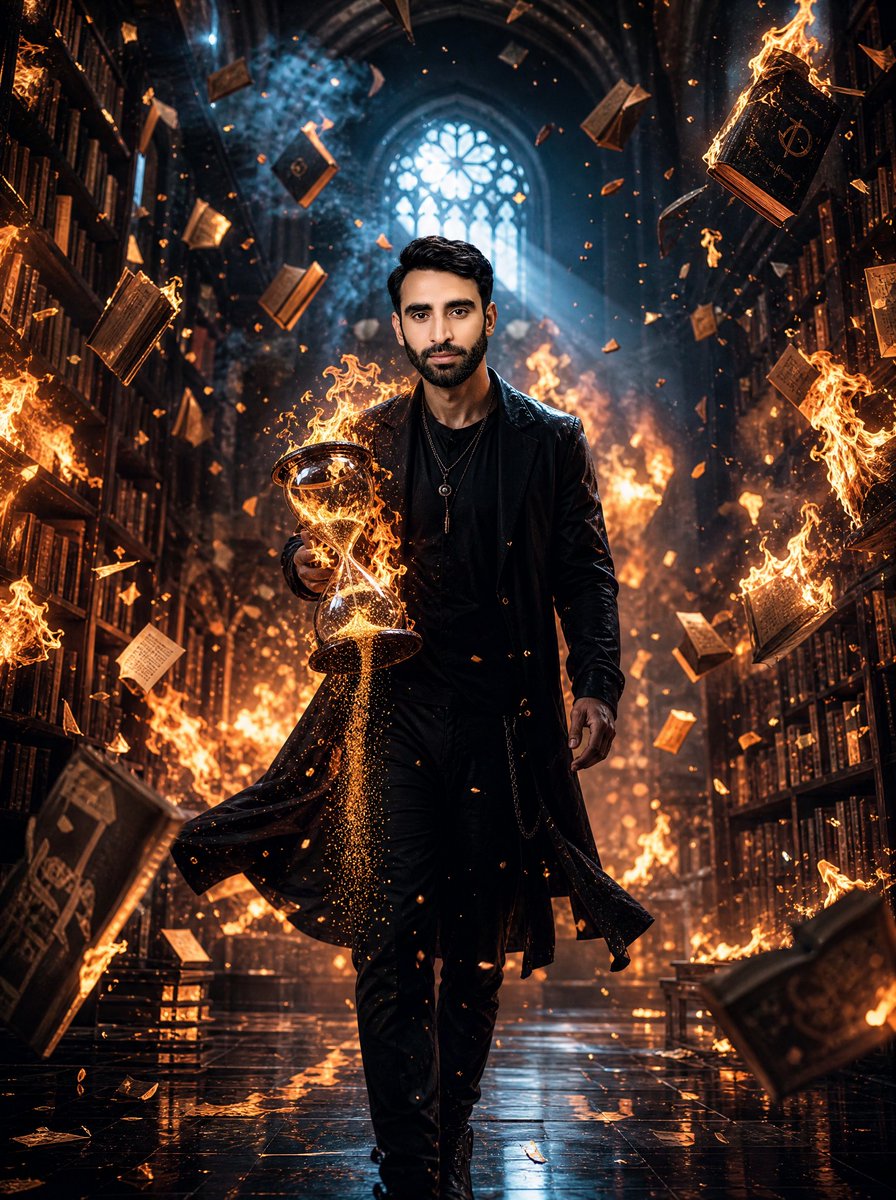 Burning Gothic Library Sorcerer AI image template preview