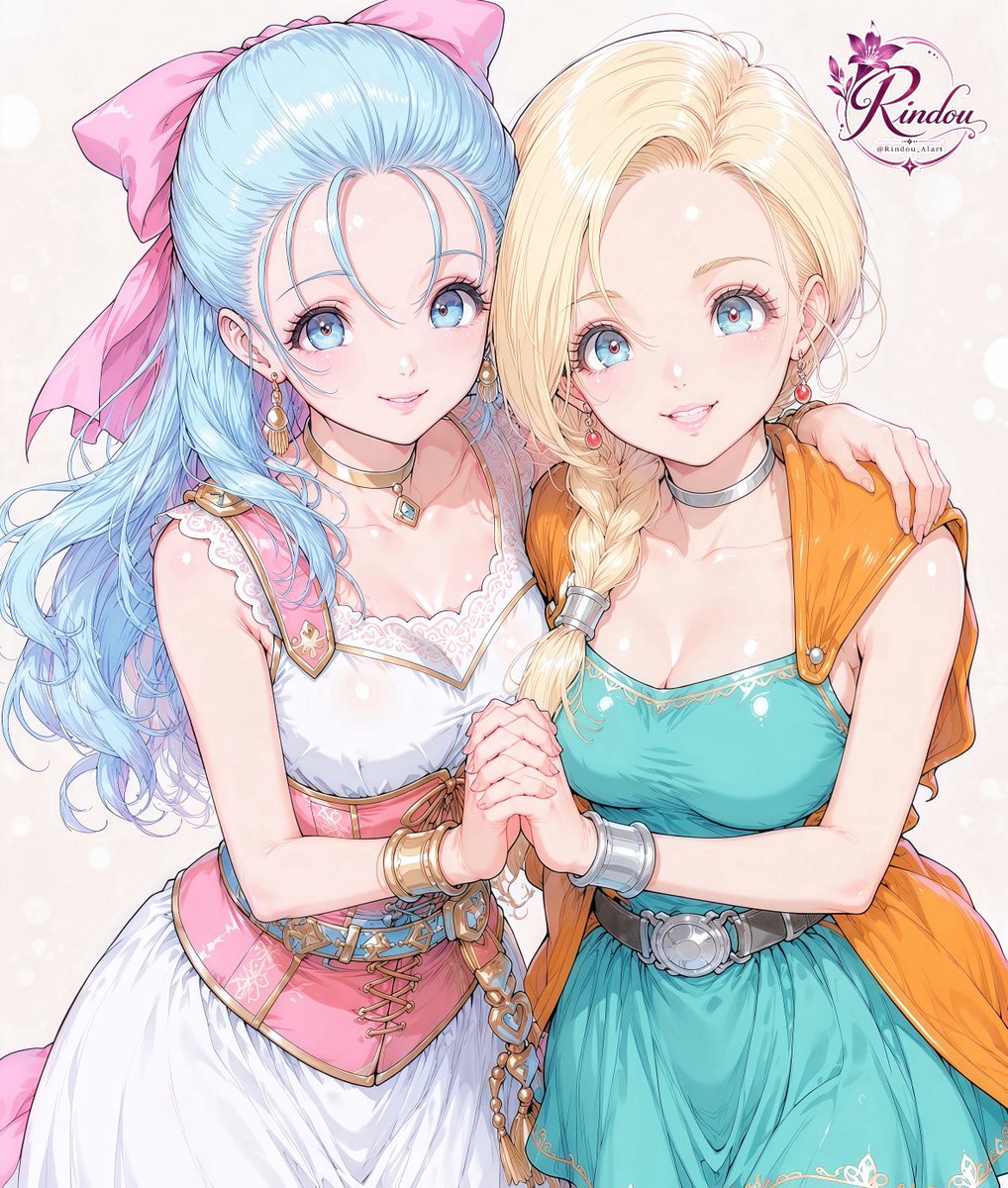 Two Fantasy Anime Heroines Portrait AI image template preview