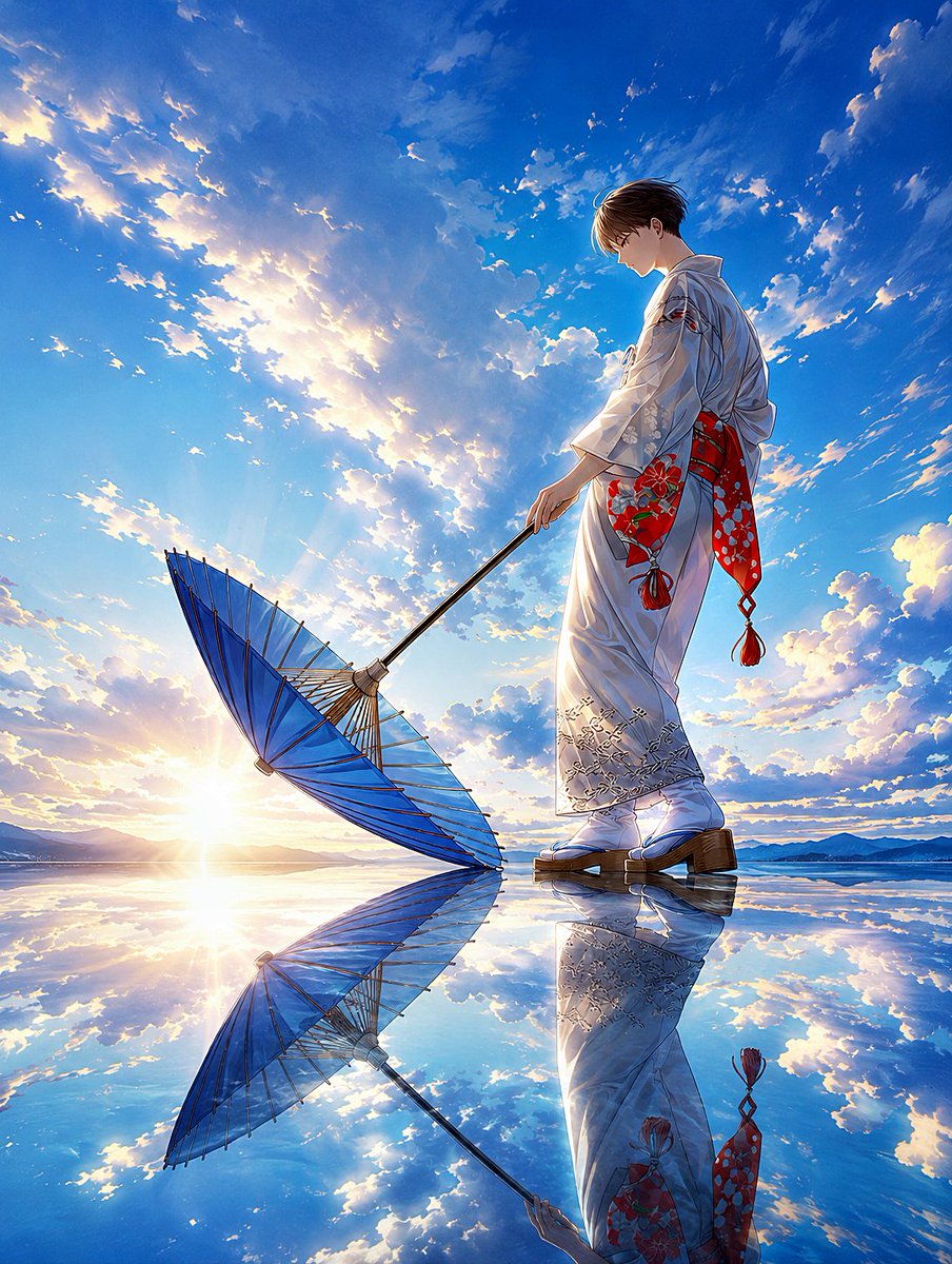 Kimono Figure with Blue Umbrella AI image template preview