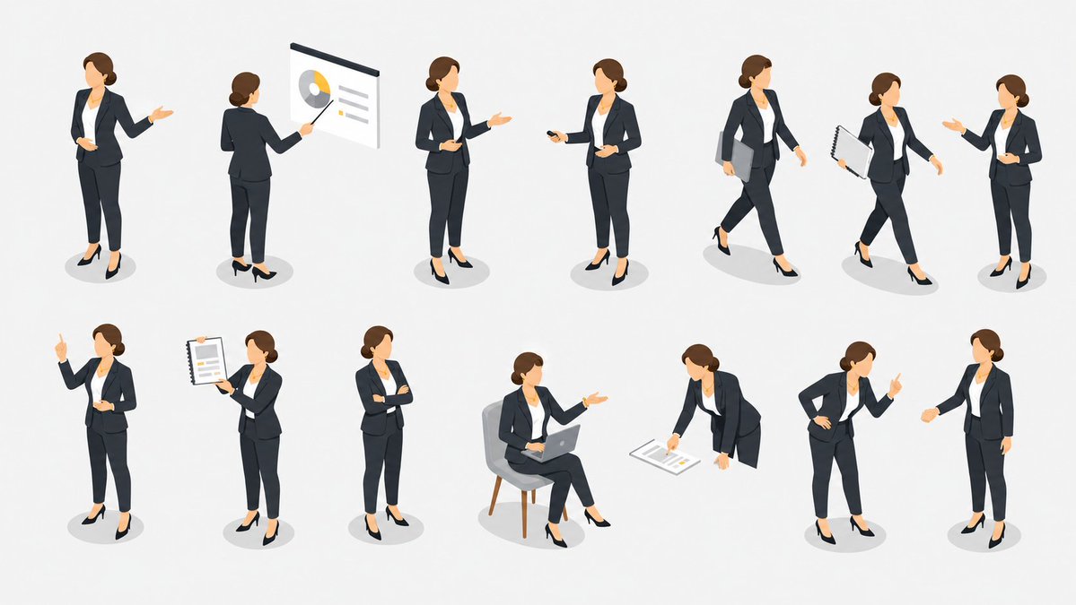 Isometric Business Presenter Pose Set AI image template preview